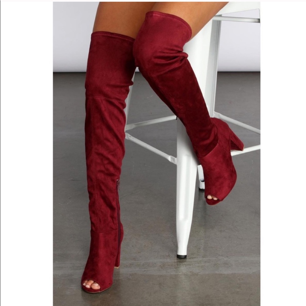 Red Peep-Toe Over the Knee Boots size 10